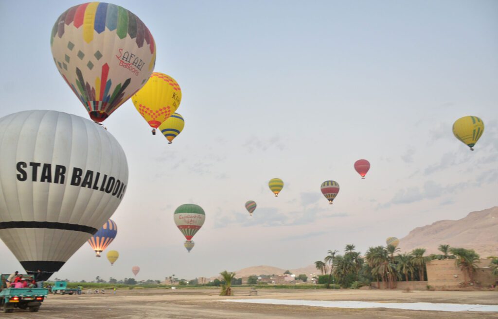 Colorful hot air balloons ascending